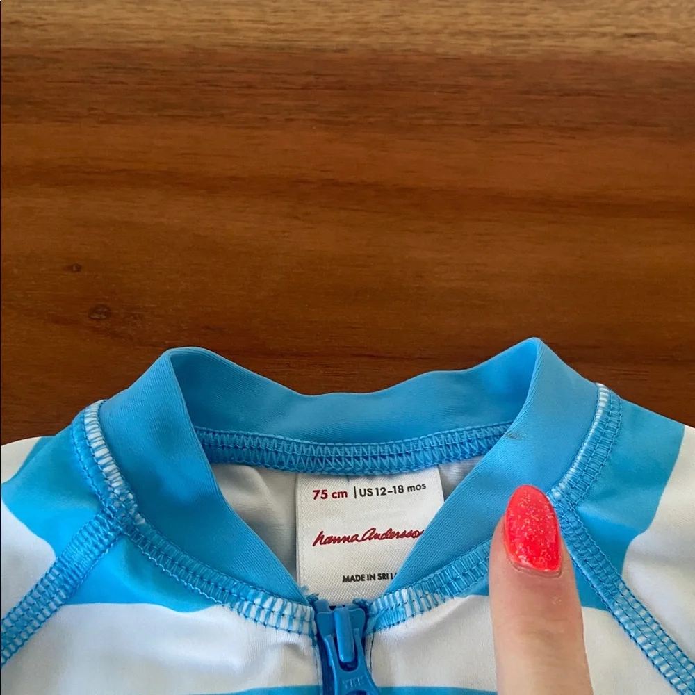Hanna Andersson Blue and White Striped Kids Rash Guard One-Piece